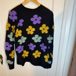 BiBi Black and Purple Crew Neck Sweater with Floral Design